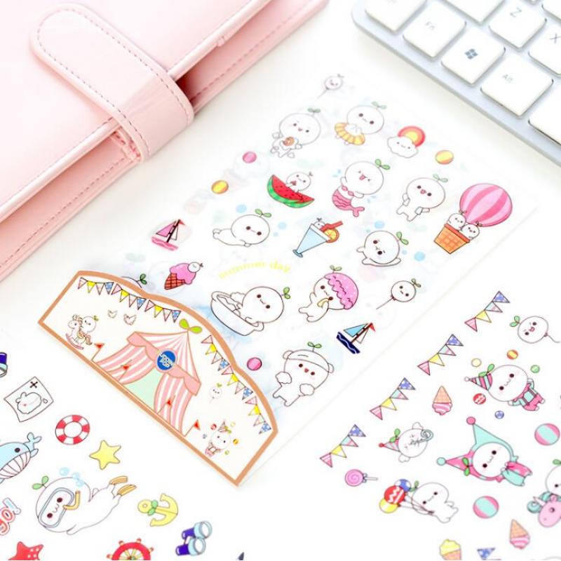 6 pcs set Cute White Pet With Grass Stickers Diary Sticker Scrapbook Decoration PVC Stationery