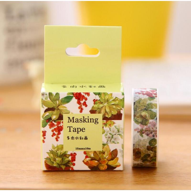 1.5cm Wide Watercolor Painting Succulent Washi Tape Adhesive Tape DIY Scrapbooking Sticker Label