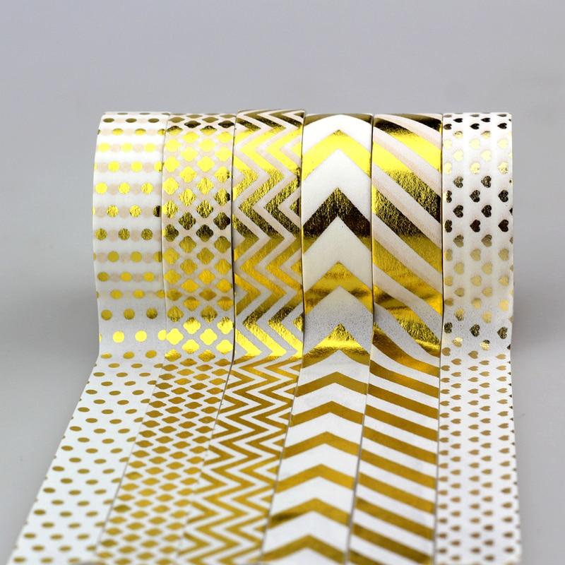 NEW 6X 15mm gold foil washi tapes set for Christmas Print Craft scrapbook DIY Sticky Deco Masking