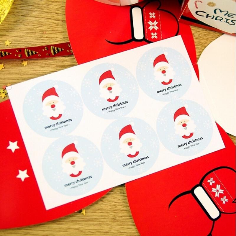 60PCS Santa Claus Merry Christmas New Year Series Kraft paper Sticker for Handmade baking Products