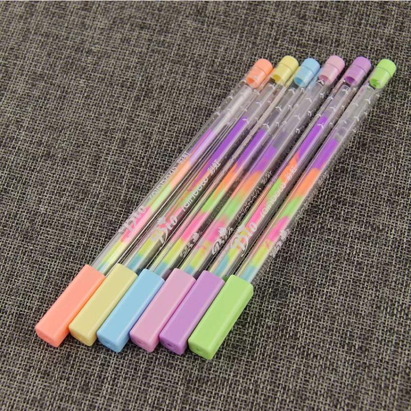 4PCS lot Rainbow Color Gel Pen 6 In 1 Color Pens DIY Album Photo Decoration Highlighter Marker Pen