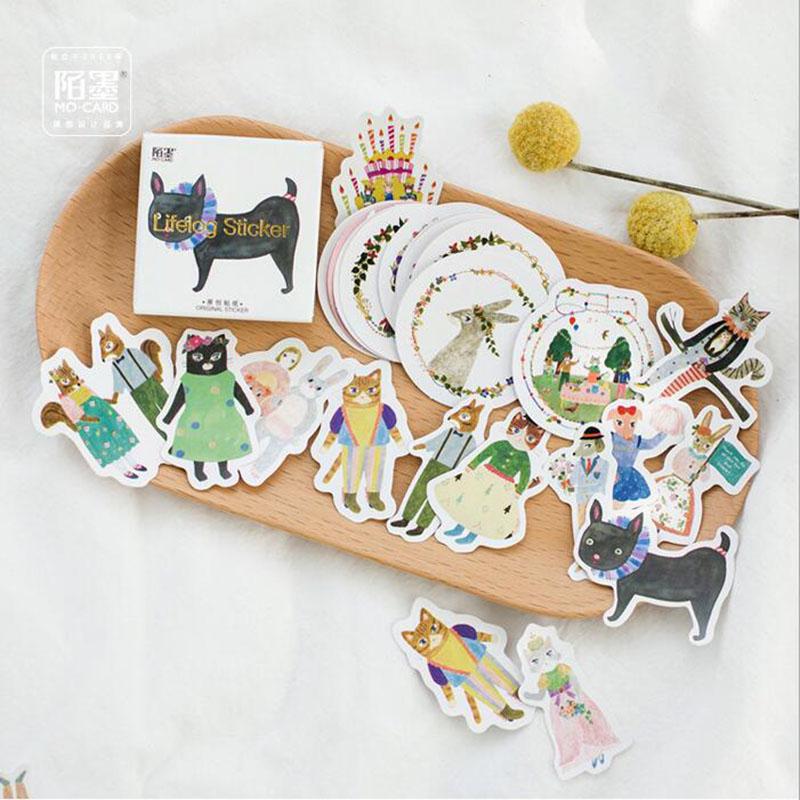 AC46 45pcs box Creative Forest Concert Animal Stick Label Notebook Album Diary Adhesive DIY Sticker