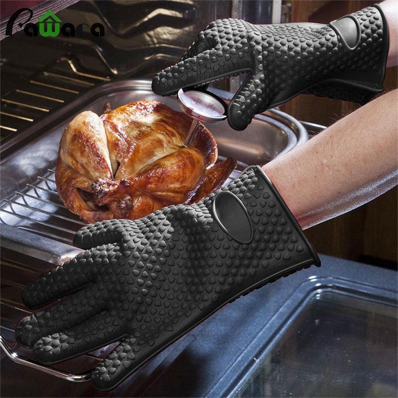 2 Stks Zwart Siliconen Oven Handschoenen voor Barbecue Bakken Hittebestendige Bakken Magnetron