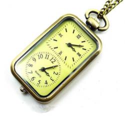 Casual Rectangle Case Double Time Zone Chain Pocket Watch