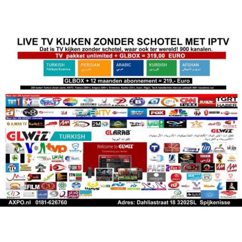 IPTV LIVE TV KIJKEN met GLWIZ GLBOX HD300 JAAR/ UNLIMITED