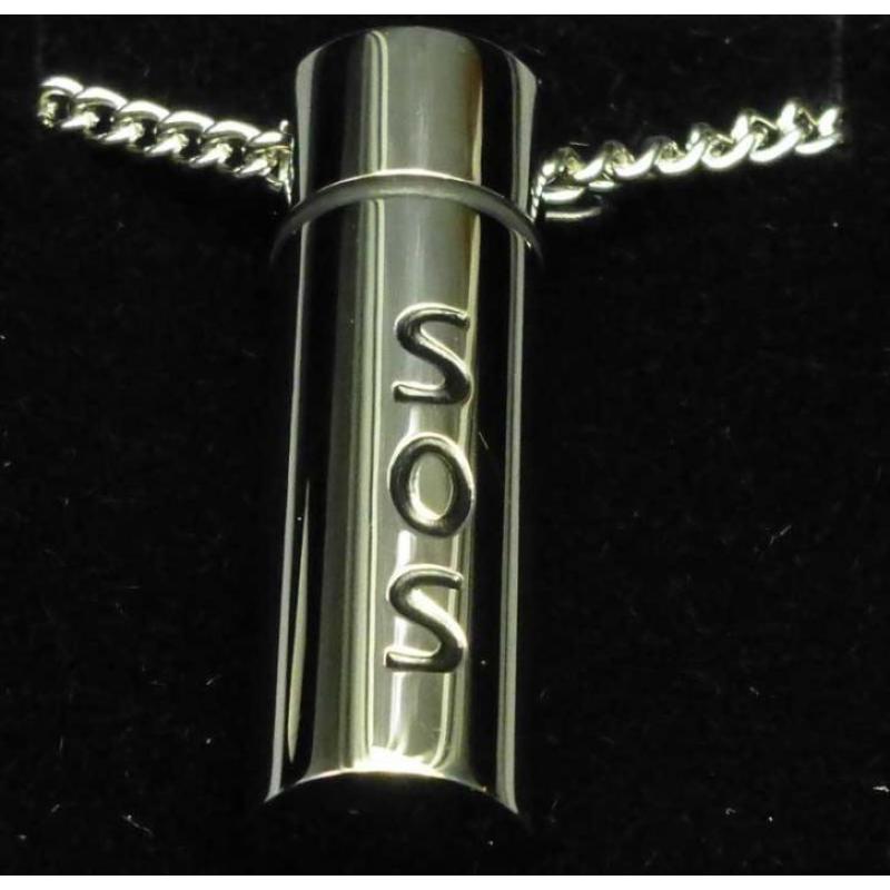 SOS capsule, SOS hanger, SOS sierraad, halsketting, talisman