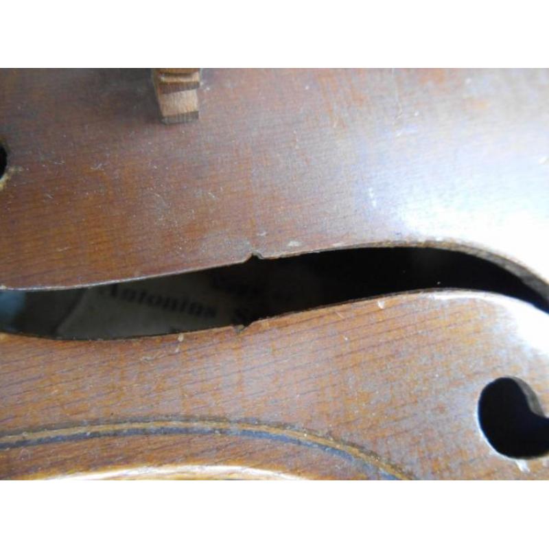 Antieke Viool Stradivarius + Houten Vioolkist + Strijkstok