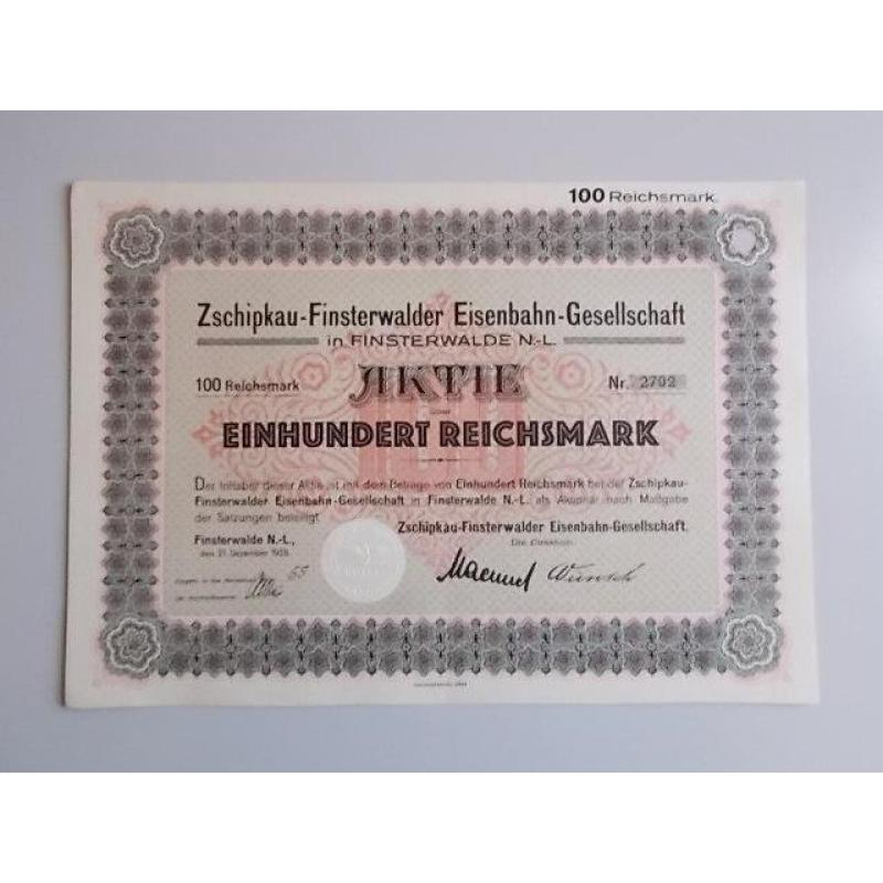Oud Aandeel Zschipkau-Finsterwalden Eisenbahn AG 100 Mark