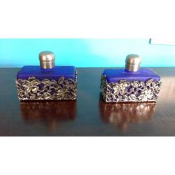 ART DECO stijl 1 parfumflesje kobaltblauw kobalt blauw glas