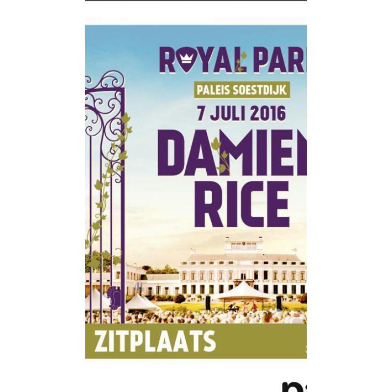 2 tickets 7 juli Damien Rice zitplaatsen Apeldoorn