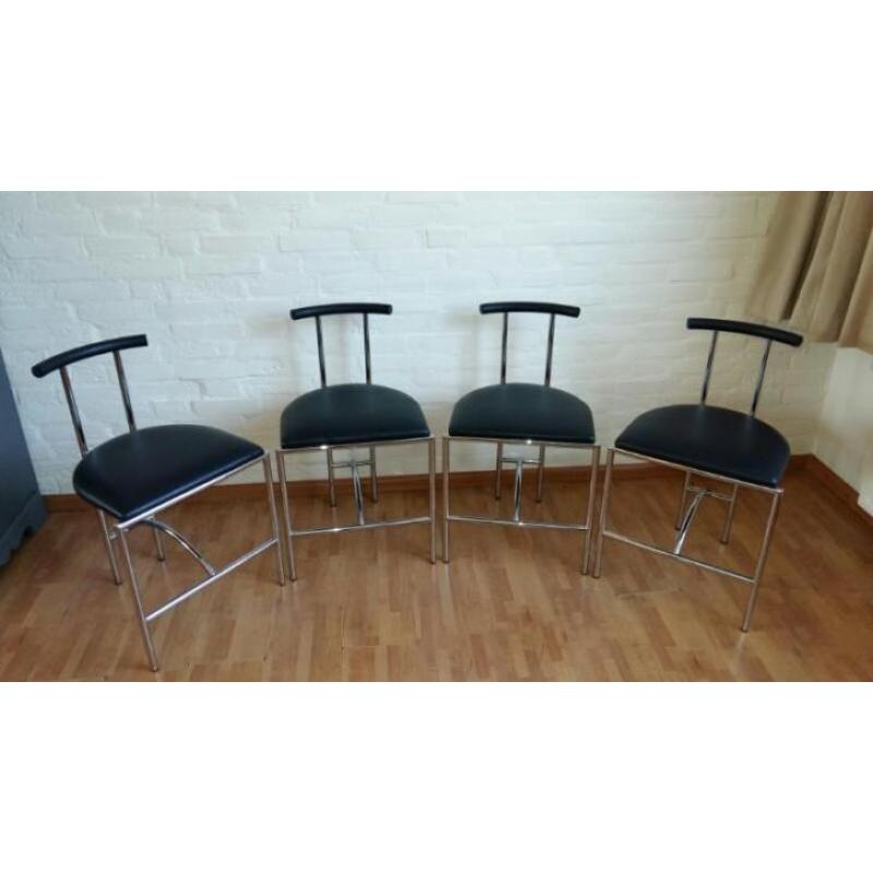4 vintage stoelen chroom en leer.
