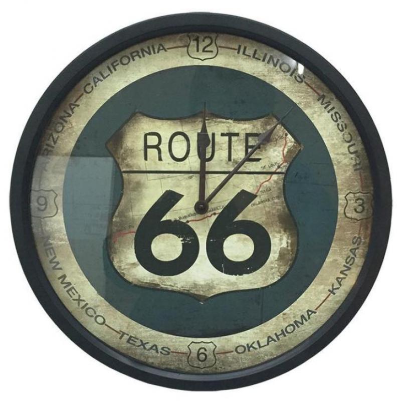 Route 66 klok. 35 cm. Retro USA.