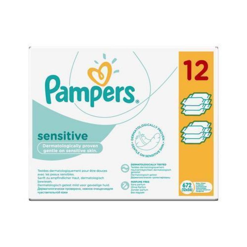 Pampers Sensitive Billendoekjes - 12 x 56 doekjes voor €