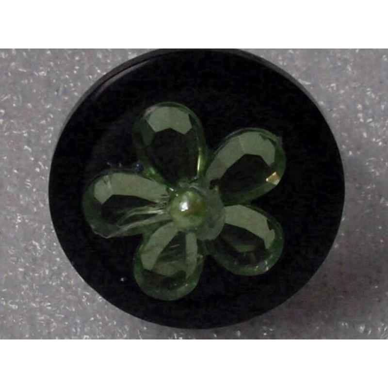 Verstelbare ring - groene bloem op zwarte base...........