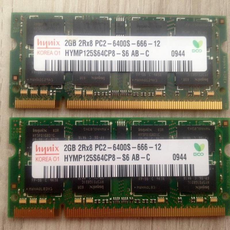 Laptop geheugen 2 x 2GB DDR-2 666 MHz SODIMM
