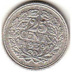 25 cent 1939 nagenoeg prachtig zilveren kwartje