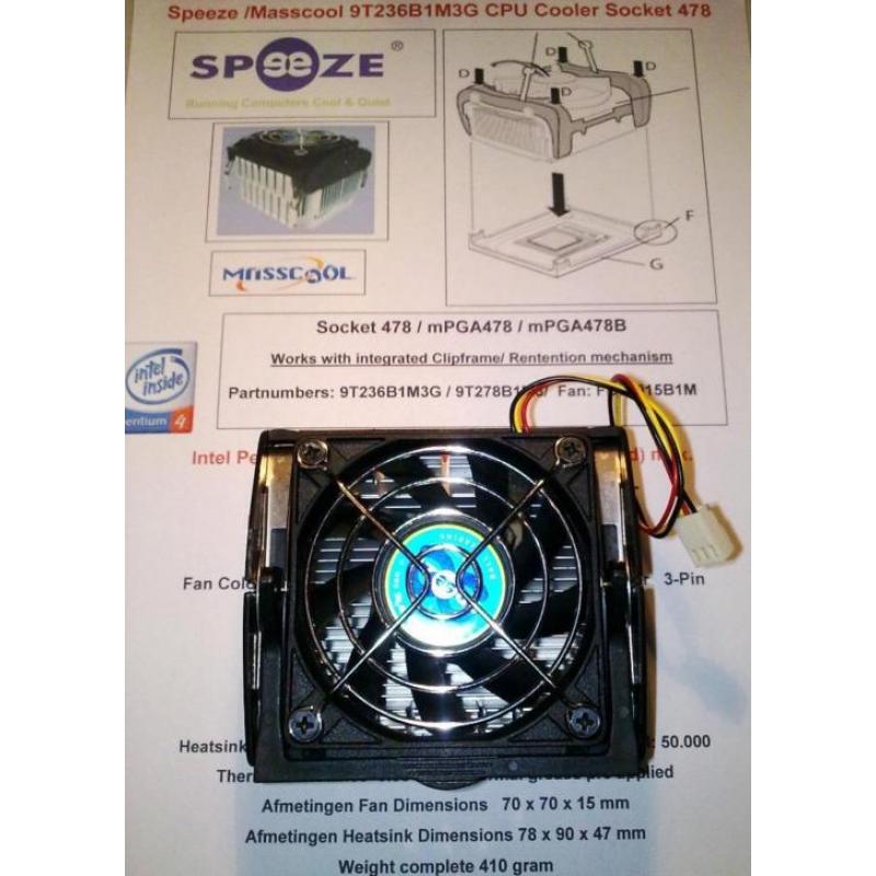 Speeze /Masscool Intel 9T236B1M3G CPU Cooler Socket 478 mPGA