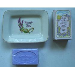Set lavendel: miniaturen, zeep, zeepdoosje, schaaltje