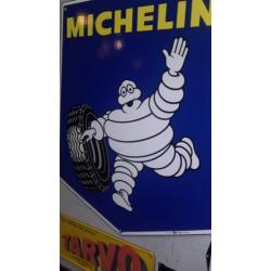 Emaille reclamebord Michelin Banden. Zaterdag 16 juli open.