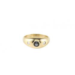 Gouden ring met diamant en saffier 14 krt