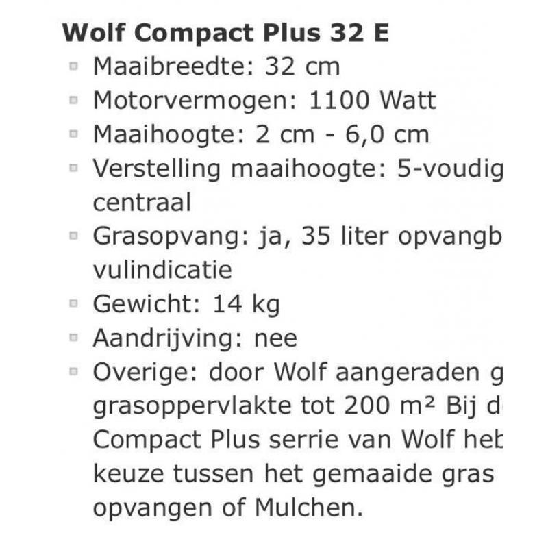 Wolf Compact Plus 32E grasmaaier