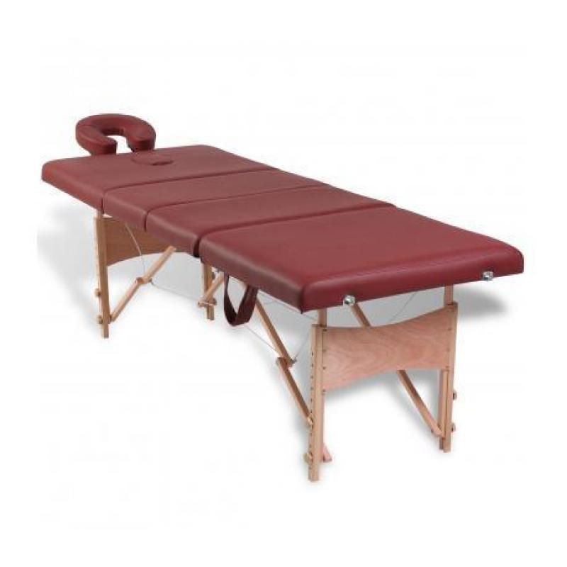 Massagetafel inklapbaar met houten frame (vier delen / rood)
