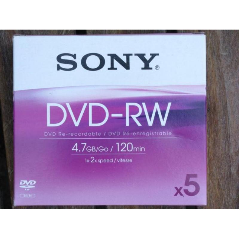 Te koop sony re-writeable dvd-rw 5-pack, inclusief jewelcase