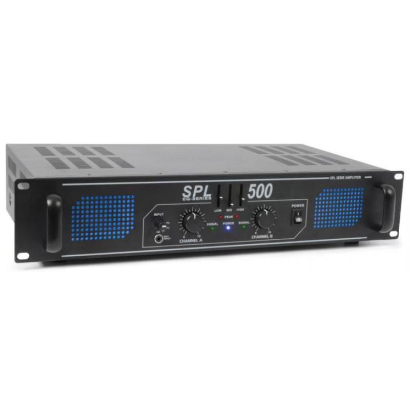 SkyTec 2 x 250W DJ PA versterker SPL500 met EQ