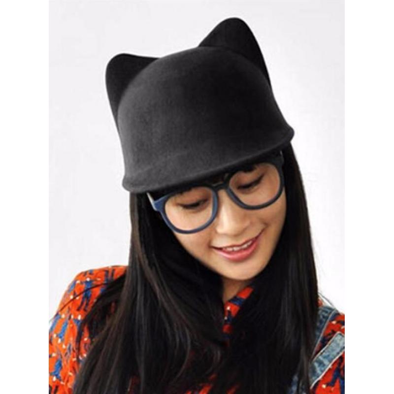 hoed/Cat Ear Cap in Black