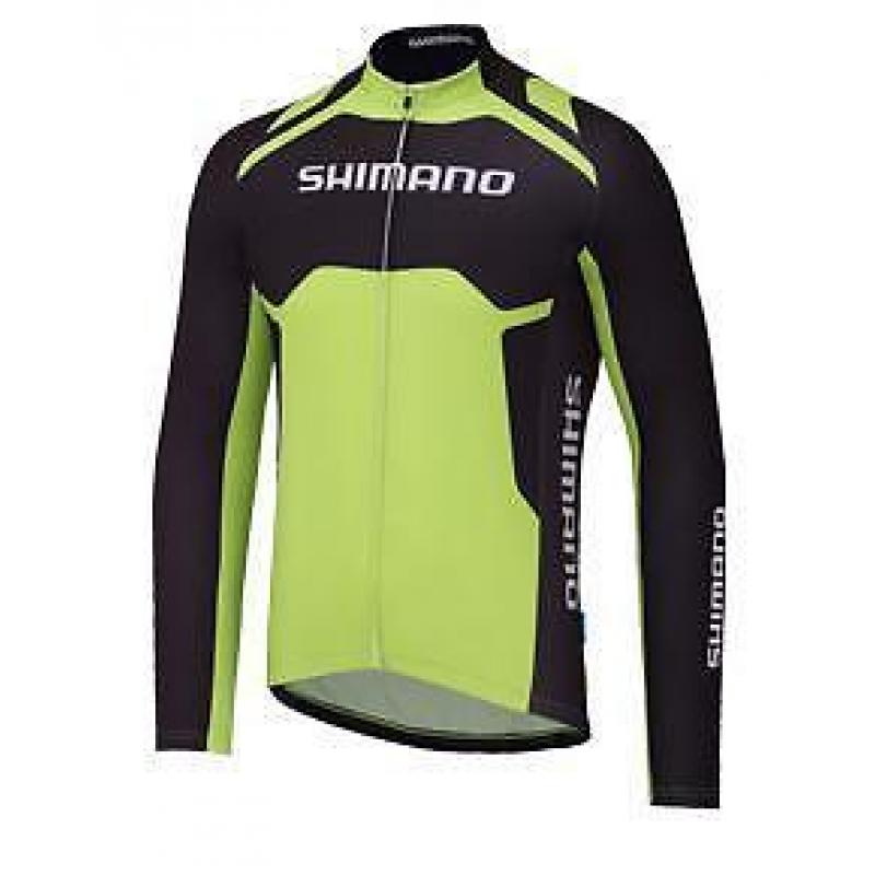 Shimano Thermo Print wielershirt lange mouw zwart groen -