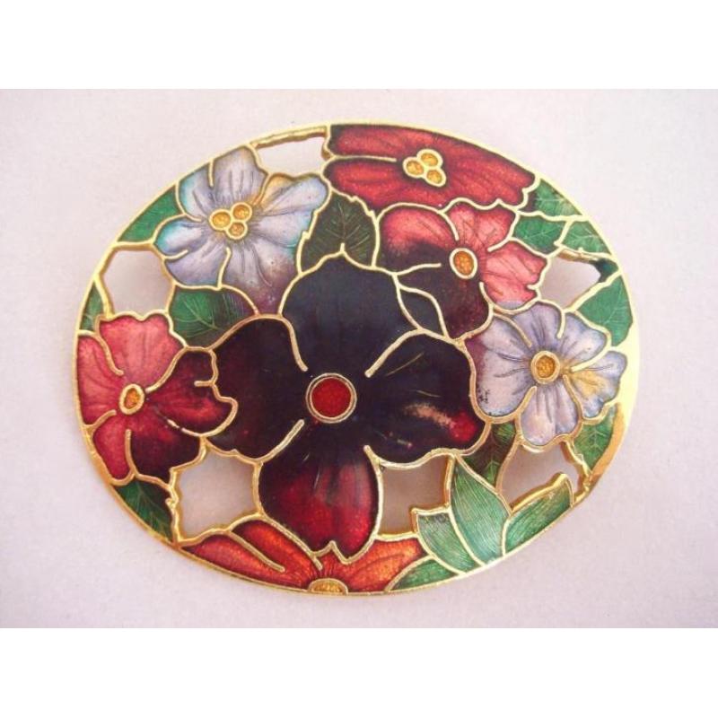 jwg Grote vintage 70s guilloche bloem broche Art Nouveau stl