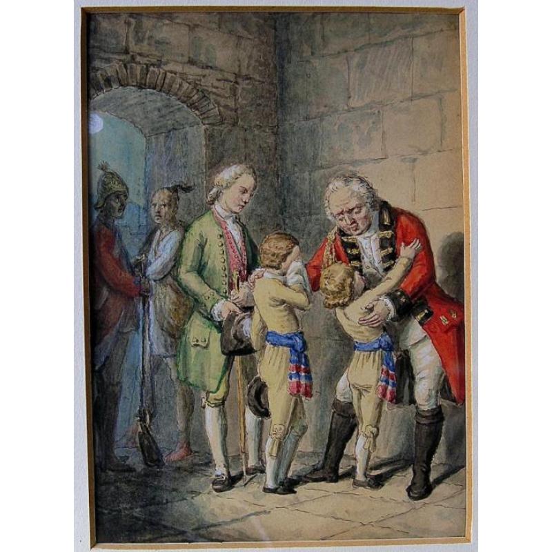 G.e. opiz: soldaat neemt afscheid van zijn kinderen aquarel!