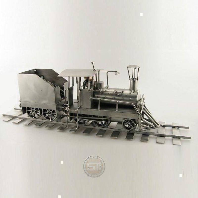 Locomotief groot - steelman, trein, beeldje, cadeau, rails