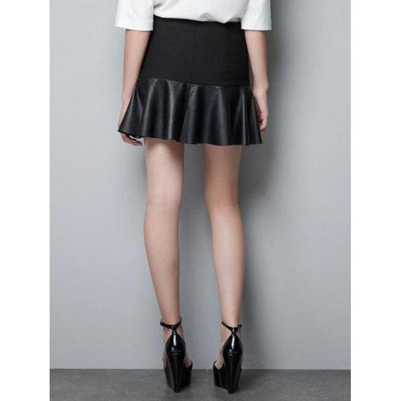 Women Fashion Laminated Mini PU Leather Skirt A-line Skirt