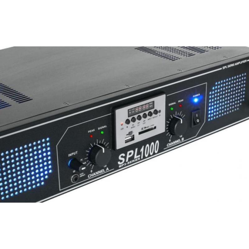 SkyTec 2 x 500W DJ PA versterker SPL1000MP3 met USB MP3 en F