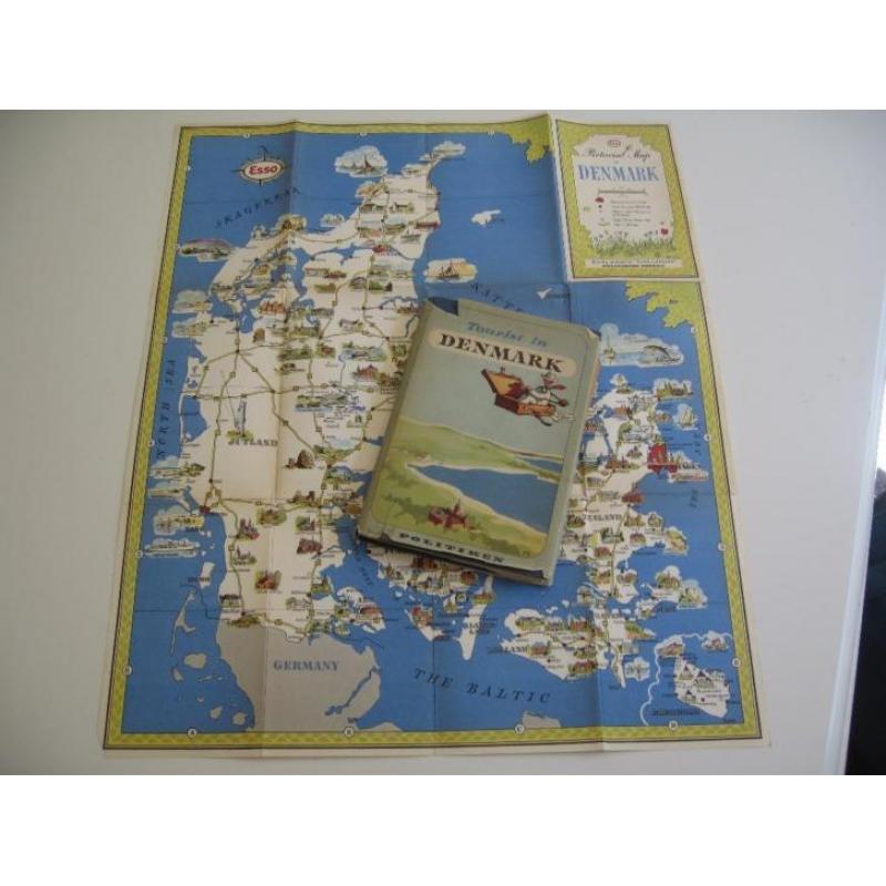 Denemarken: Tourist in Denmark, Politiken 1951 + Esso kaart