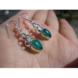925 zilver / zilveren oorbellen met groene agaat - Vanoli