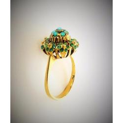 antieke 18 karaats gouden ring / turquoise en emaille