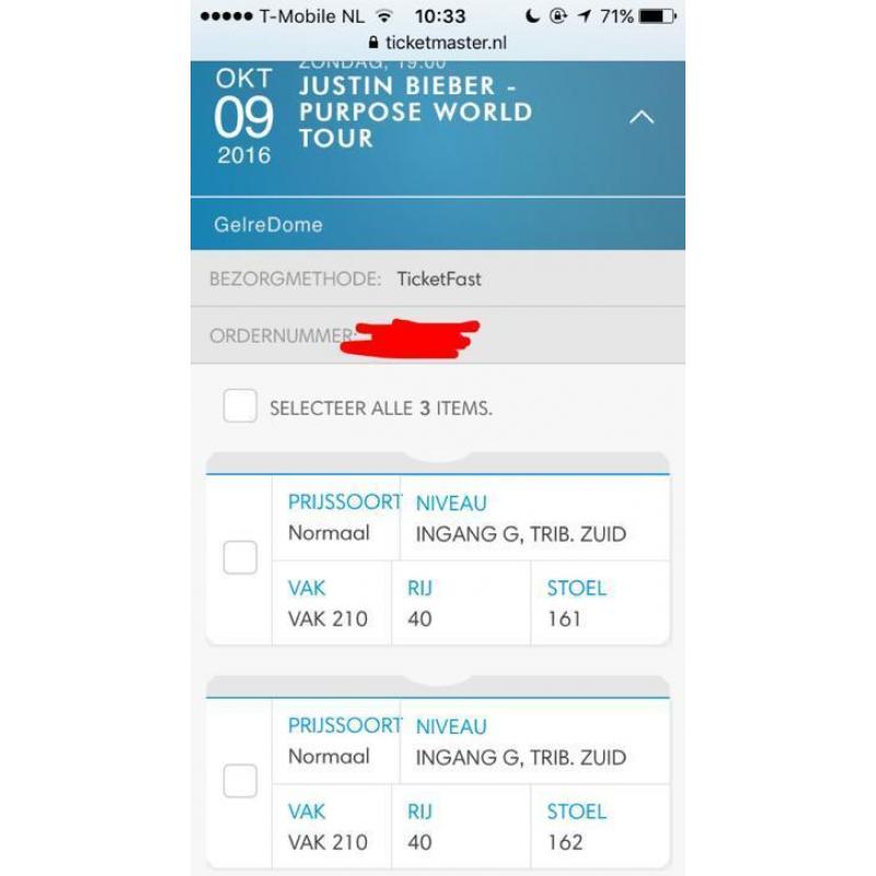 Justin Bieber tickets (9 oktober)