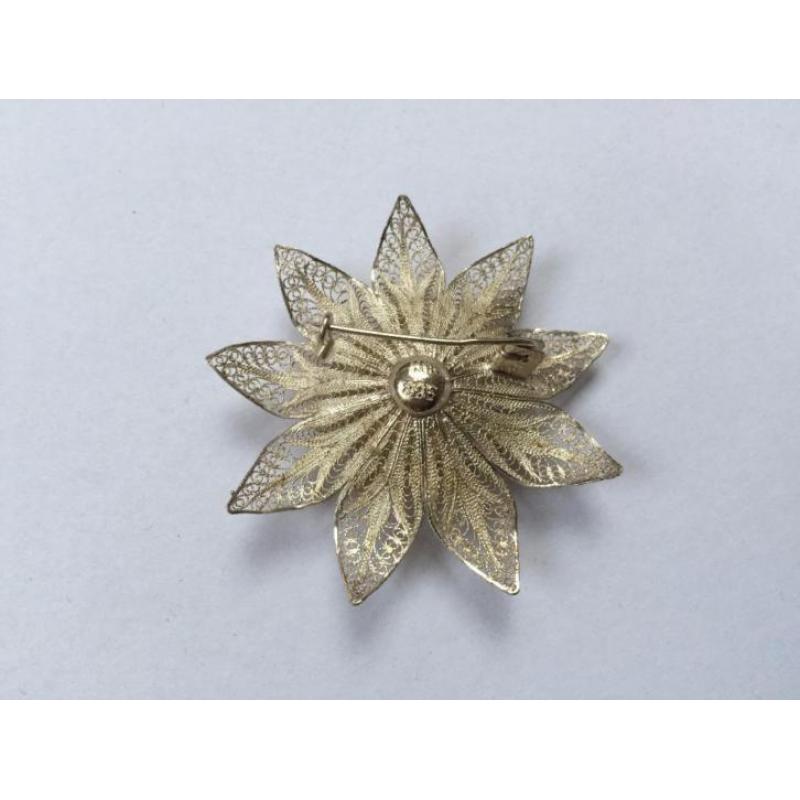 Antieke filigrain/filigrein zilveren bloem broche 5cm