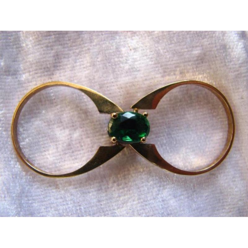Prachtige Dubbele Ring - 14 Kt Goud Zwarte Saffier / Smaragd