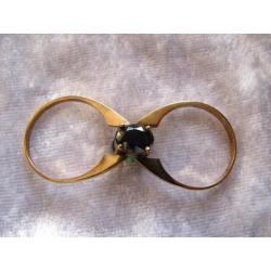 Prachtige Dubbele Ring - 14 Kt Goud Zwarte Saffier / Smaragd