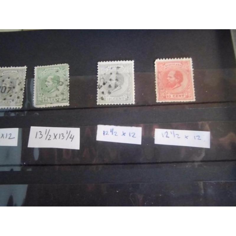Oude willem 3 postzegels met diverse tandingen