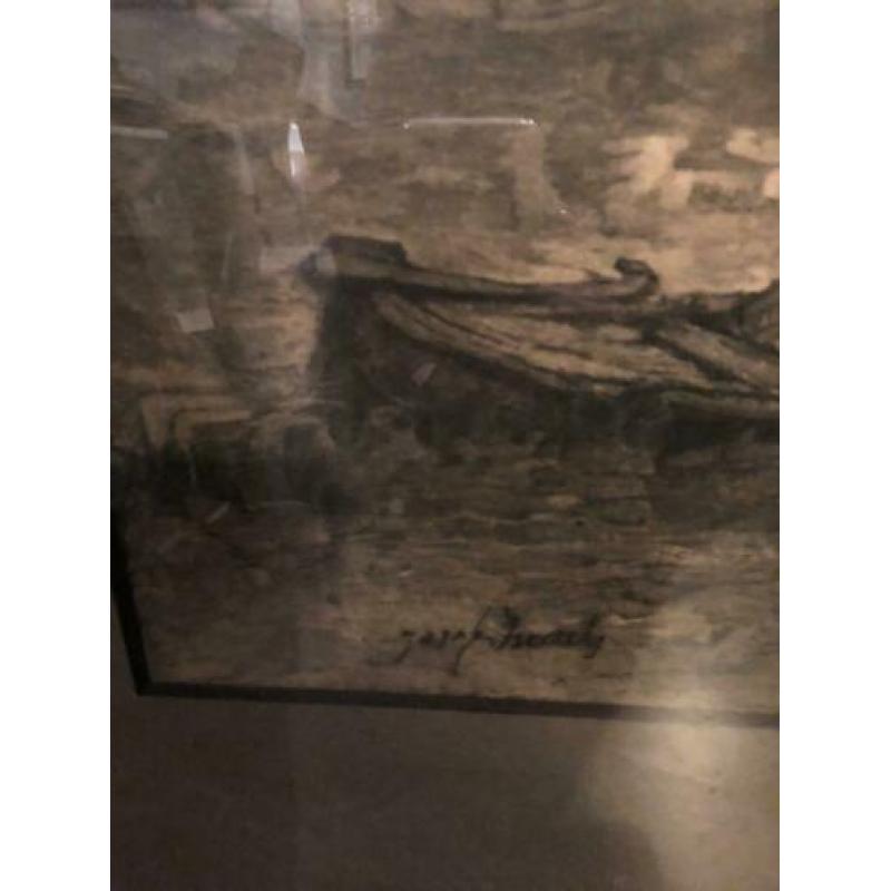Prachtige antiek schilderij Jozef Israëls de zandschipper
