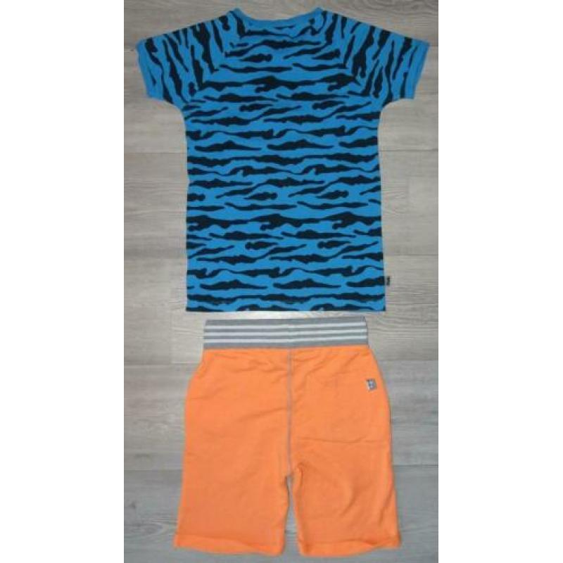 Set short t-shirt oranje blauw zwart 146-152 | Billy & Lilly
