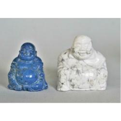 Happy Boeddha's in Lapis lazuli en Witgrijs Calacatta marmer