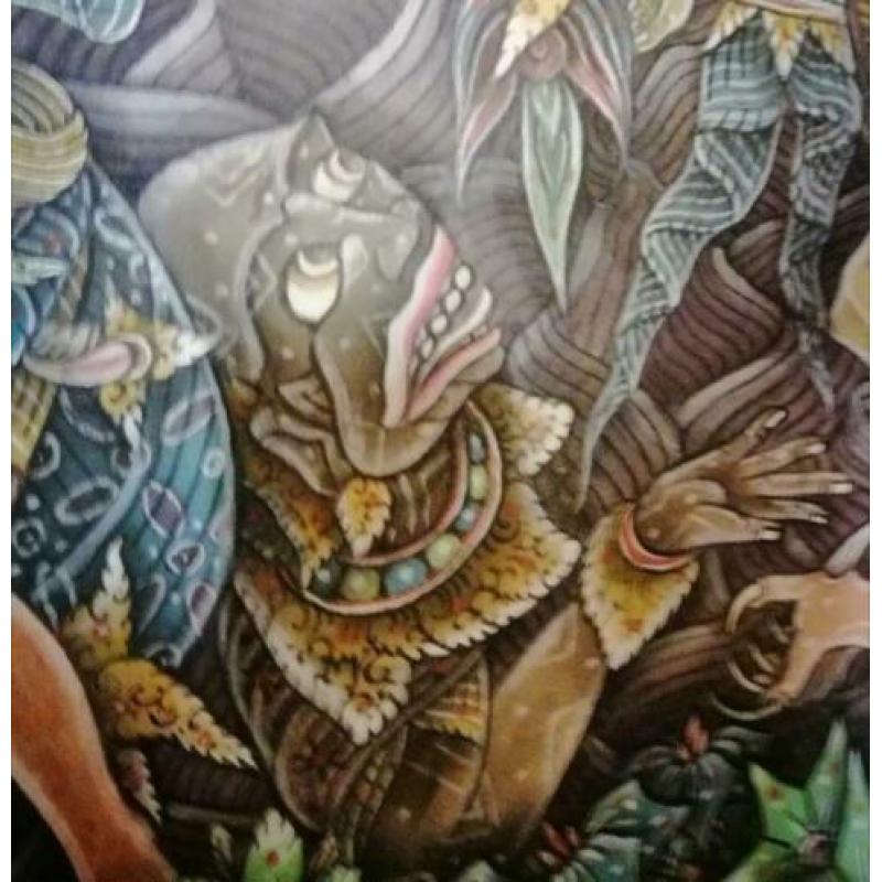 Groot Indonesië art doek krijgers tempera van voor 1948