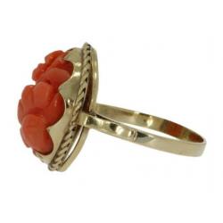 14 karaats gouden Vintage dames ring bloedkoraal bloem vorm