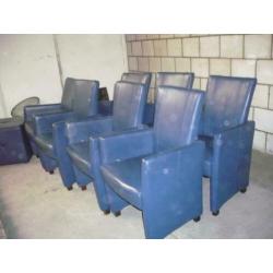 (2999) HVS blauwe leren fauteuils (6 stuks)