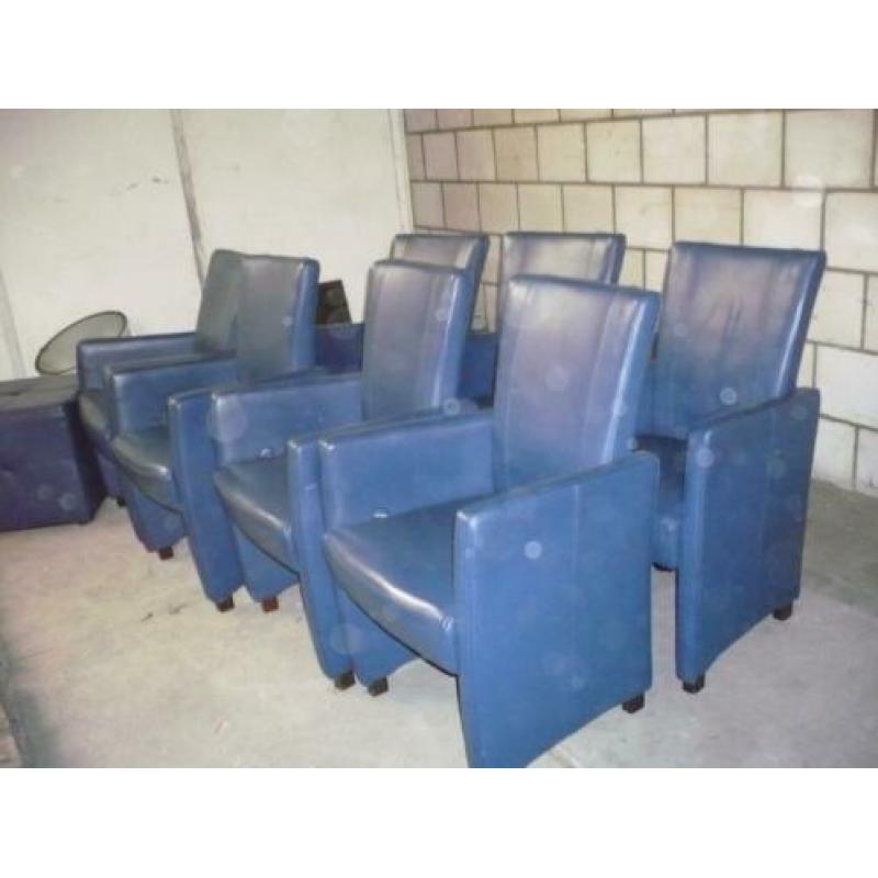 (2999) HVS blauwe leren fauteuils (6 stuks)